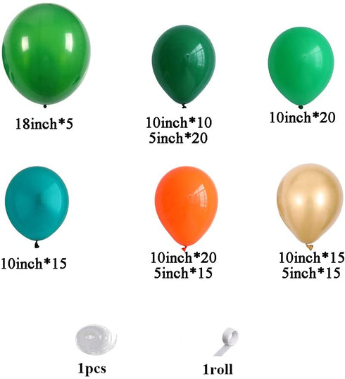 135pcs Jungle Party Balloon Arch Green Orange Gold Balloon Garland for Jungle Dinosaur Themed Party Kids Boys Birthday Party and Animal Party Decorations