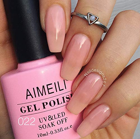AIMEILI Soak Off U V LED Gel Nail Polish - Rose Nude (022) 10ml