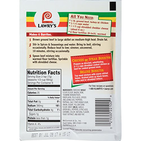 Lawry's Burrito Spices & Seasonings Mix, 1.5 oz
