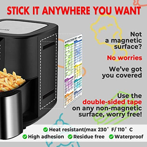 Air Fryer Magnetic Cheat Sheet Set (1 Set of 3 Pcs) - Air Fryer Accessories, Baking Supplies Kitchen Set, Air Fryer Cookbook Recipe Cards with Dry Erase Fridge Whiteboard Magnetic, White