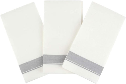 PARTY BARGAINS Disposable Linen-feel Paper Guest Towels - (100 Pack) 13" x 16" White w/Silver Print Cloth-like Paper Hand Towels for Bathroom, Soft, Durable Paper Napkins for Dinner, Wedding & Party
