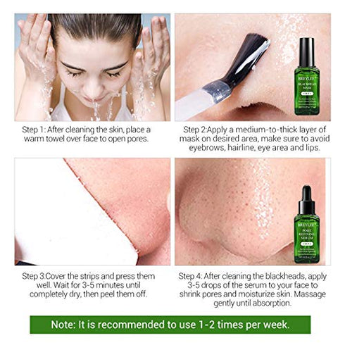 Blackhead Remover, BREYLEE 3 in 1 Blackhead Removing Kit Tea Tree Oil Blackhead Remover Mask Kit Blackhead Solution Kit Nose Strips Pore Strips Peeling Mask Set