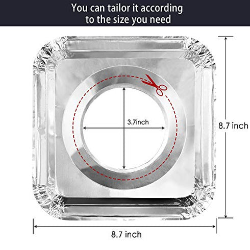 COCIDE 50 Pack Gas Burner Liners Aluminum Foil Square Stove Burner Covers Range Protectors Bib Liners Disposable Gas Burner Bibs Gas Top Liner Stove Aluminum Foil Drip Pans Easy Clean - (8.5" Square)