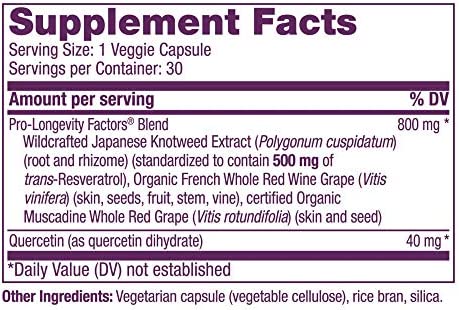 Reserveage, Resveratrol 500 mg, Antioxidant Supplement for Heart and Cellular Health, Supports Healthy Aging, Paleo, Keto, 30 Capsules