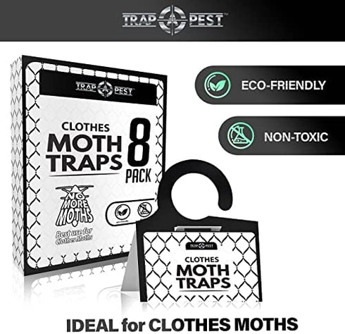 Clothing Moth Traps - 8 Pack - Non Toxic Moth Traps for Clothes with Pheromone Attractant - Odorless Sticky Traps for Closet, Carpets