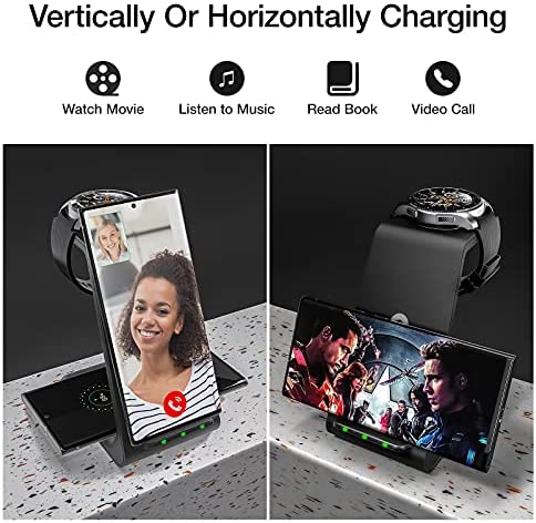 Wireless Charging Station for Samsung, Earteana 3 in 1 Wireless Stand Dock for Samsung S22/S21/S20/S10/Note 20/Note 10, Galaxy Watch 4/3/Active/2/Gear S3, Buds+/Live, 18W QC Adapter Included (Black)