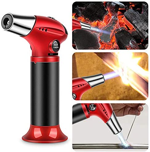 Blow Torch, Professional Kitchen Cooking Torch with Lock Adjustable Flame Refillable Mini Blow Torch Lighter for BBQ, Baking, Brulee Creme, Crafts and Soldering(Butane Gas Not Included)