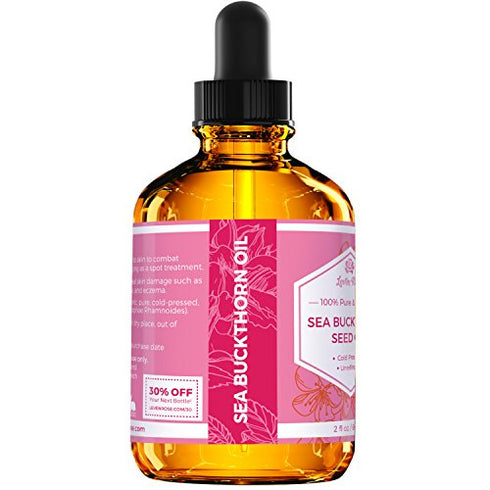 Leven Rose Sea Buckthorn Seed Oil, 100% Pure Unrefined Cold Pressed Anti Aging Acne Treatment for Hair Skin and Nails (2 oz)
