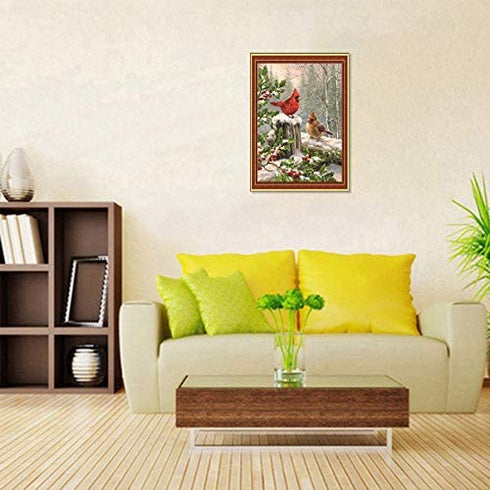 5D Full Drill Christmas Diamond Painting Kit,UNIME DIY Diamond Rhinestone Painting Kits for Adults and Children Birds Diamond Arts Craft, 12 x 16 inch (Cardinals in The Snow Birds Diamond Painting)