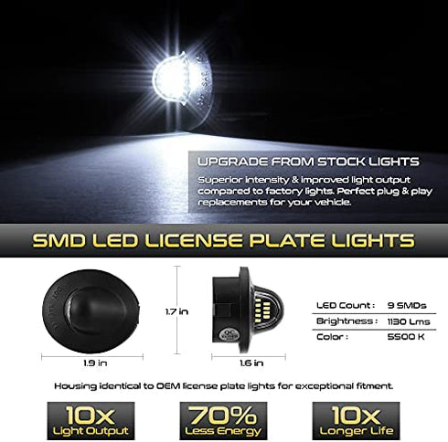 VIPMOTOZ Bright White SMD LED License Plate Light Compatible with Ford F150 F250 F350 Super Duty Ranger Pickup Explorer Bronco Excursion Expedition Rear Bumper Tag Lamp Housing Assembly Replacement
