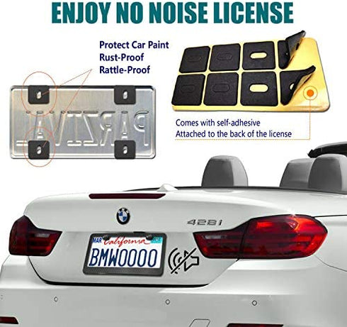 Aootf License Plate Frame Carbon Fiber- Black Aluminum Car Tag Holder Cover Printed Carbon Pattern with Stainless Steel Screws Caps, Front & Rear 2 Pack