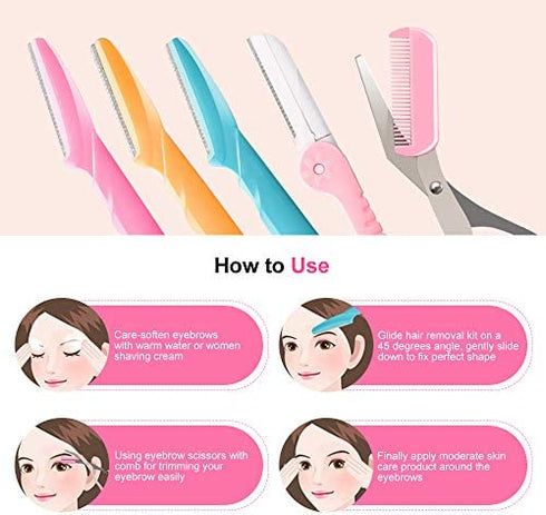 12 Pcs Eyebrow Razor, Face Razors for Women, Exfoliating Eyebrow Trimmers, Eyebrow Grooming Shaper for Women Face, Peach Fuzz, Hair Removal, Facial Razors for Women Face Dermaplane Glow Razor