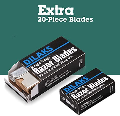 DILAKS 2-Pack Razor Scraper, All Metal Heavy Duty Razor Blade Scraper with Extra 20-Piece Blades