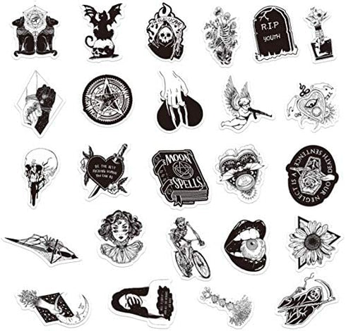 Gothic Stickers, 50 Pcs Goth Vinyl Sticker Pack, Waterproof Skeleton Stickers for Laptops, Water Bottles, Phone Case, Skull Stickers Decals for Teens and Adults
