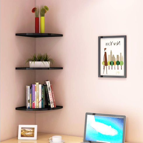 Corner Wall Shelves of 3 Tier,Wood Floating Shelves for Wall,Wall Mount Corner Shelves for Bedroom Bathroom Kitchen Living Room