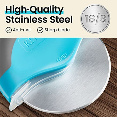 Kitchy Pizza Cutter Wheel - No Effort Pizza Slicer with Protective Blade Guard and Ergonomic Handle - Super Sharp and Dishwasher Safe (Blue)