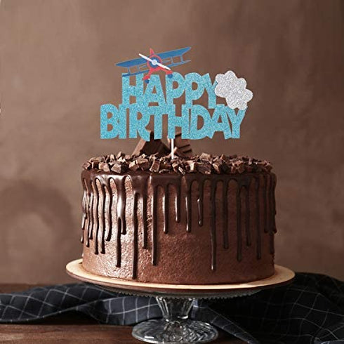 Airplane Happy Birthday Cake Topper First Birthday Party Decoration Travel Theme Kids Birthday Party Supplies