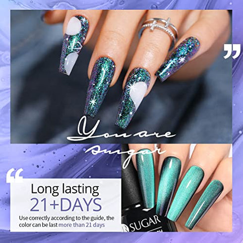 UR SUGAR Glitter Gel Nail Polish Set, 6 Colors Cat Magnetic Chameleon Color Changing Gel Nail Polish Kit Milky White Purple Green Red Black Gel Polish Soak Off Gel Gift Box Nails Manicure Kit