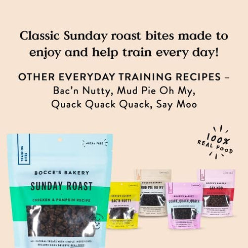 Bocce's Bakery Sunday Roast Training Treats for Dogs, Wheat-Free Dog Treats, Made with Real Ingredients, Baked in The USA, All-Natural & Low Calorie Training Bites, Chicken & Pumpkin Recipe, 6 oz