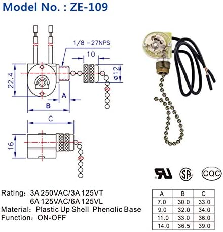 Pull Chain Switch Zing Ear ZE-109 Ceiling Fan Switch Ceiling Fan Light Lamp Replacement 2 Pack Bronze