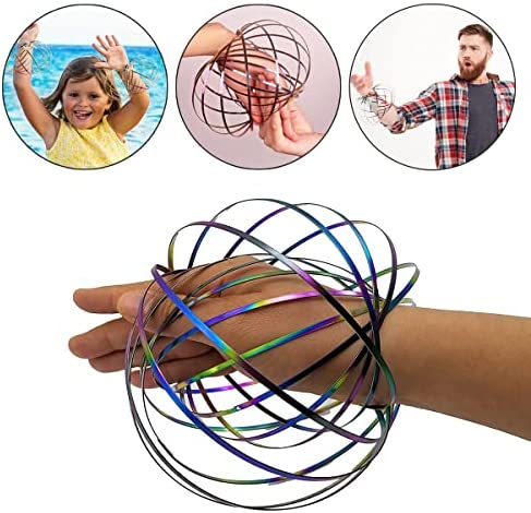 Flow Ring Spinner Ring Arm Toy - Magic Ring Game for Kids Arm Bracelet Kinetic Spiral Flow Ring Spring Toy - 3D Roll Rings Arm Slinky Metal Toy Stainless Ring - Infinity Loop Rainbow Kinetic Flow Ring