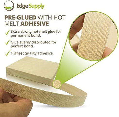 Birch Preglued 1" X 25' Roll, Wood Veneer Edge Banding, Flexible Wood Tape, Easy Application Iron On with Hot Melt Adhesive. Smooth Sanded Finish. High Quality. Made in USA.