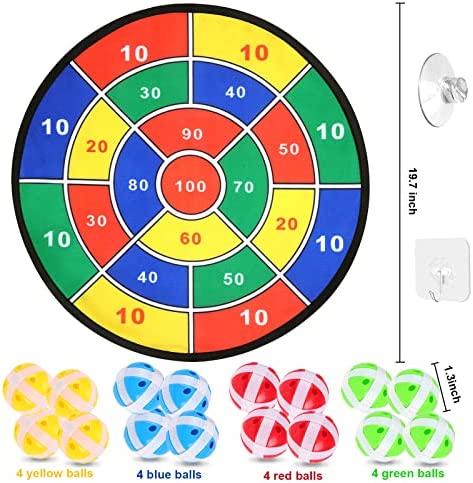 Dart Board for Kids Double Sided with 16 Sticky Balls 2 Hooks, Party Games Stocking Stuffers Dinosaur Target Toys for 3 4 5 6 7 8 9 10 11 12 Year Old Boys and Girls