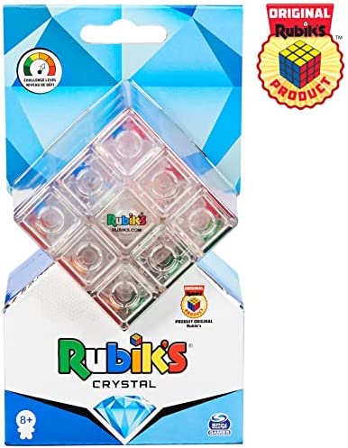 Rubik’s Crystal, New Transparent 3x3 Cube Classic Color-Matching Problem-Solving Brain Teaser Puzzle Game Toy, for Kids and Adults Aged 8 and up