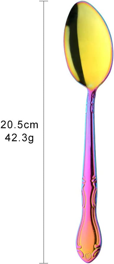 QIBOORUN Serving Spoons, 12 Pieces 8 Inches Serving Tablespoons, Large Spoons for Serving, Stainless Steel Solid Buffet Banquet Flatware Kitchen Basics Serving Spoon Big Ladle Spoon, Rainbow Color