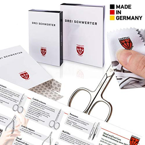 3 Swords Germany - brand quality 8 piece manicure pedicure grooming kit set for professional finger & toe nail care scissors clipper fashion leather case in gift box, Made in Solingen Germany (00828)