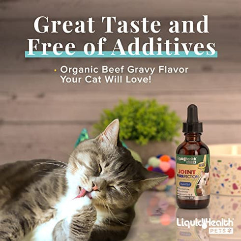 LIQUIDHEALTH 2.3 Oz Liquid Cat Glucosamine Joint Purr-Fection - Hip and Joint Health Relief Support, Chondroitin Feline Droppers -Senior Older Cats, Kittens