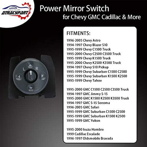 Power Mirror Switch | for 1994-2000 Chevy GMC C1500 C2500 C3500 K1500 K2500 K3500 Truck Suburban Tahoe Yukon Isuzu Cadillac Oldsmobile & More | Replaces# 15009690, 19209371, 901-000