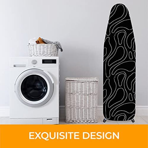 Ironing Board Cover and Pad Extra Thick Heavy Duty Padded 4 Layers, Silver Coated Ironing Board Cover, Non Stick Scorch and Stain Resistant Standard Size 15x54 with Elasticized Edges (Circle Black)