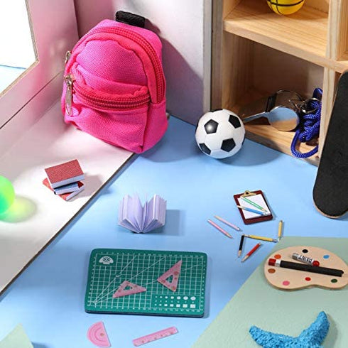 20 Pieces Doll School Supplies Set, Mini Doll Zipper Backpack Doll Books Doll Palette Miniature Paper Clipboard Pencil Rulers and Mat Dollhouse School Accessories Kit for Doll Miniatures Play Set