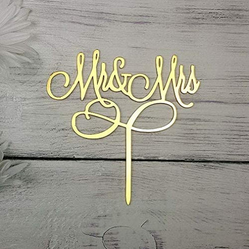 Mr and Mrs Cake Topper, Bride And Groom Sign Wedding Engagement Cake Toppers Decorations (Mirror Gold Acrylic)