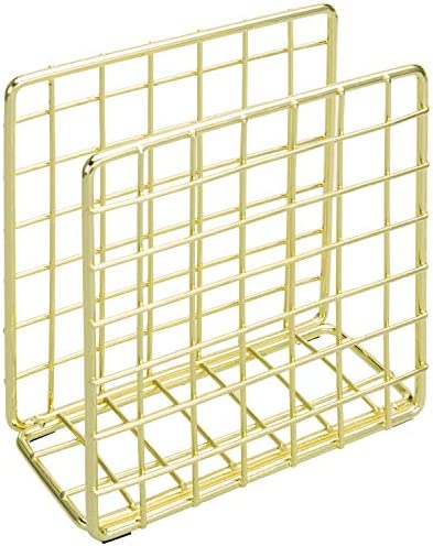 MyGift Modern Gold Metal Standing Napkin Holder with Wire Grid Design, Upright Dining Table Cocktail Napkin Holder