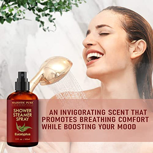 MAJESTIC PURE Eucalyptus Shower Steamer Spray - Aromatherapy Shower Spray - 100% Pure Eucalyptus Essential Oil - Eucalyptus Shower Spray Aromatherapy Mist - Spa with Room Spray Aromatherapy - 2fl oz