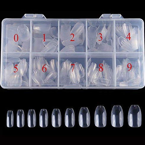 Acrylic Nails Tips Short Coffin 500PCS Ballerina Artificial False Nail Tip Full Cover 10 Sizes with Box for Art Salons & Home DIY by Beuniar (Clear)