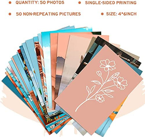 WOONKIT Peach Teal Wall Collage Kit Aesthetic Pictures, Collage Kit for Wall Aesthetic, Aesthetic Wall Collage, Cute Room Decor for Teen Girls, Trendy Teen Peach Teal Collage Kit, 50pcs 4x6 inch