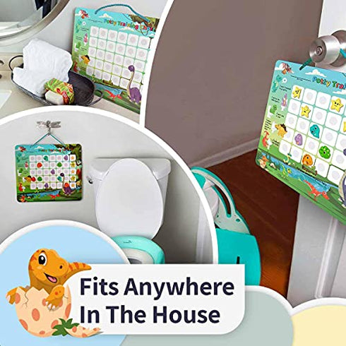 Potty-Training-Chart-with-35 Reusable Magnetic-Stickers. A Dinosaur Potty Chart That Reward Toddlers – Motivational Toilet Potty Training Stickers Chart for Boys & Girls (Dinosaurs)
