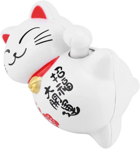 FTVOGUE Solar Powered Maneki Neko Lucky Cat, Fortune Welcoming Waving Arm Paw Up Lazy Lying Wealth Fortune Cat Home Stores Car Feng Shui Decor White(01)