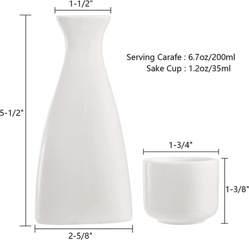 Tosnail 7 Pieces Ceramic Japanese Sake Set, 1 Serving Carafe and 6 Cups - White