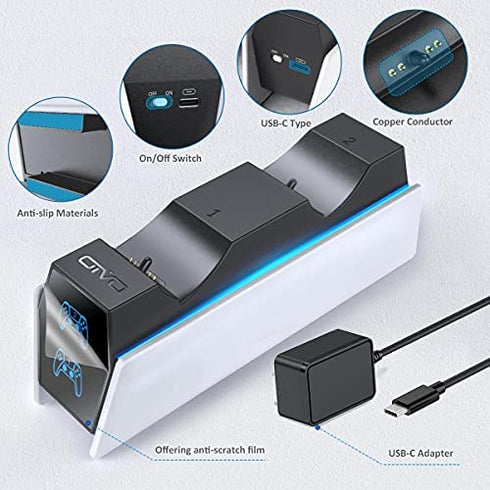 PS5 Controller Charger Station, PS5 Charging Station with Fast Charging AC Adapter 5V/3A, Dual Controller Charging Stand for Playstation 5, Docking Station Replacement for DualSense Charging Station