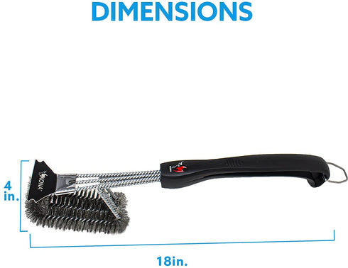 Kona Grill Brush and Scraper - 360 Straight Edge - Compatible with Weber and Pellet Grill Brands - BBQ Cleaner Fits All Grills, Stainless Steel, Cast Iron, Porcelain - Flex Grip Handle