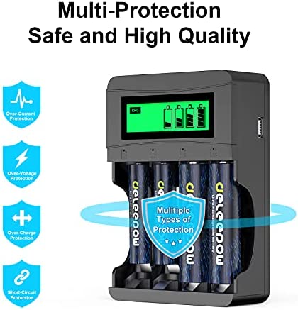 Deleepow 4 Bay Rapid Smart LCD USB AA Battery Charger for AA AAA Lithium Rechargeable Batteries