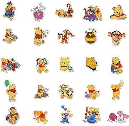 Winnie The Pooh Sticker Pack Waterproof Vinyl Stickers for Water Bottles Skateboard Stickers for Teens Laptop Stickers Motorcycle, Bicycle, Graffiti Patches Decal 50 Pcs