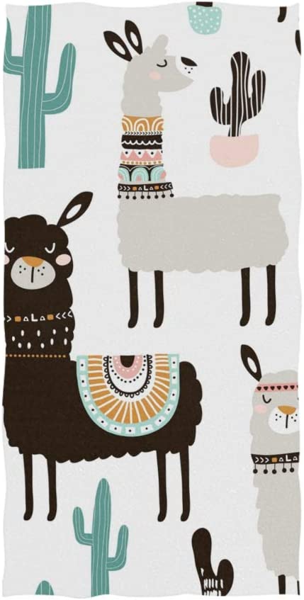 SUABO Llama Hand Towel, White Alpaca and Cactus Hand Towels Cotton Face Towel Dish Towel for Bathroom Kitchen 30"x15"