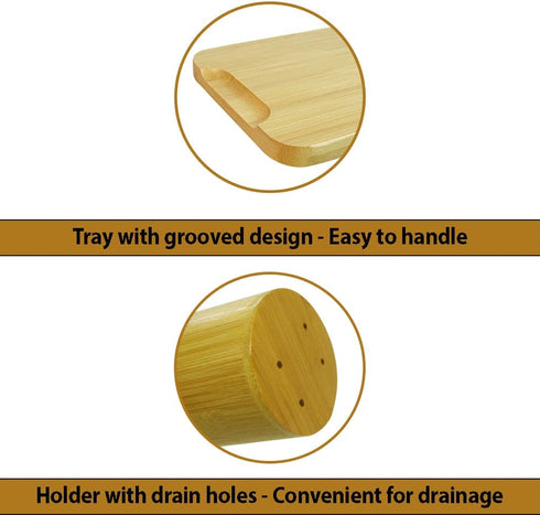 365Home Bamboo Silverware Organizer Flatware Utensil Caddy Bamboo Utensil Holder Wooden Cutlery Holder with Bamboo Tray for Kitchen Countertop Farmhouse (Not Icon)