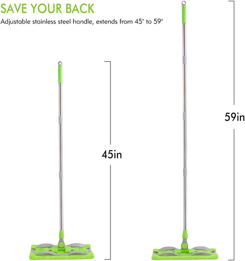 ITSOFT Microfiber Hardwood Floor Mop - Stainless Steel Handle with Extension and 5 Reusable Mop Pads, for Wet or Dry Floor Cleaning, Green