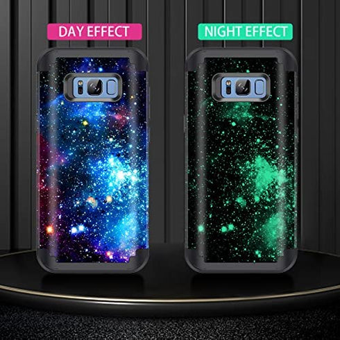 Miqala for Galaxy S8 Case,Shiny in The Dark Three Layer Heavy Duty Shockproof Hard Plastic Bumper +Soft Silicone Rubber Protective Case for Samsung Galaxy S8,Blue Sky